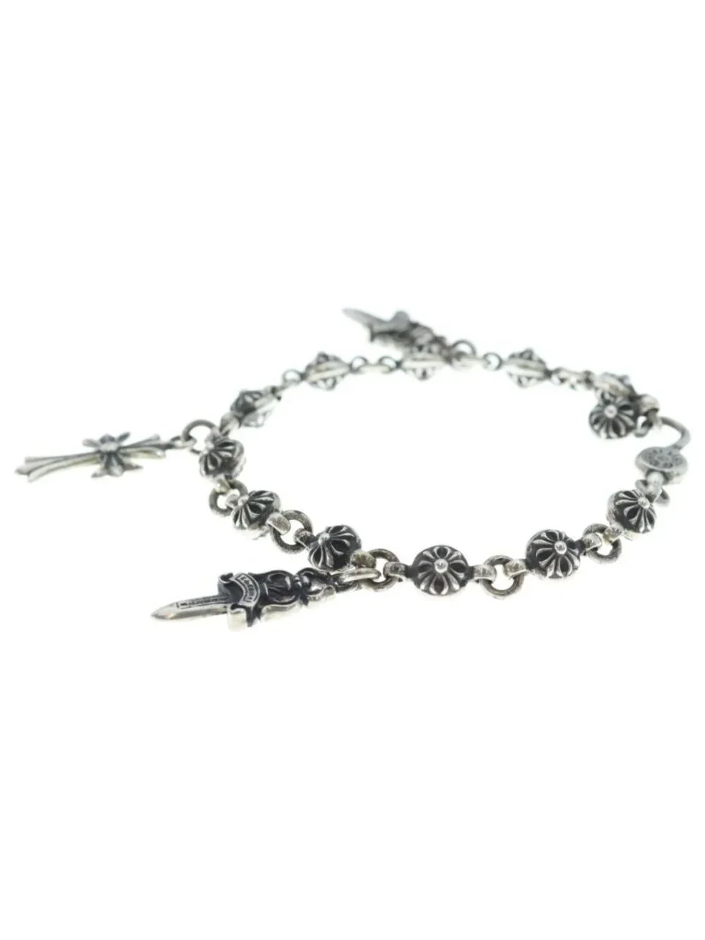 Chrome Hearts No1 Ball 1 Cross 5 Daga Tiny CH Motif Bracelet Silver